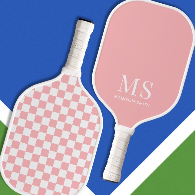 Aesthetic Pink Checkered Monogram Pickleball Paddle (Creator Uploaded)