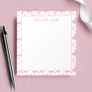 Aesthetic Pink Coquette Bow Custom Name Notepad