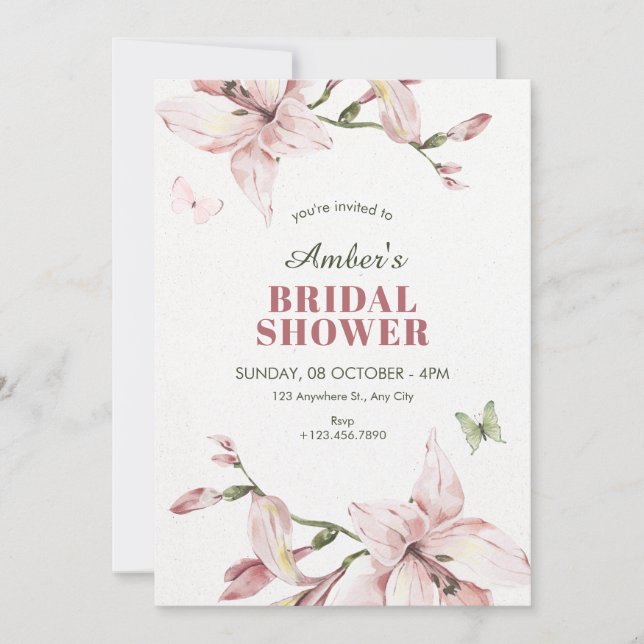 Aesthetic pink flower bloom bridal shower invitation (Front)