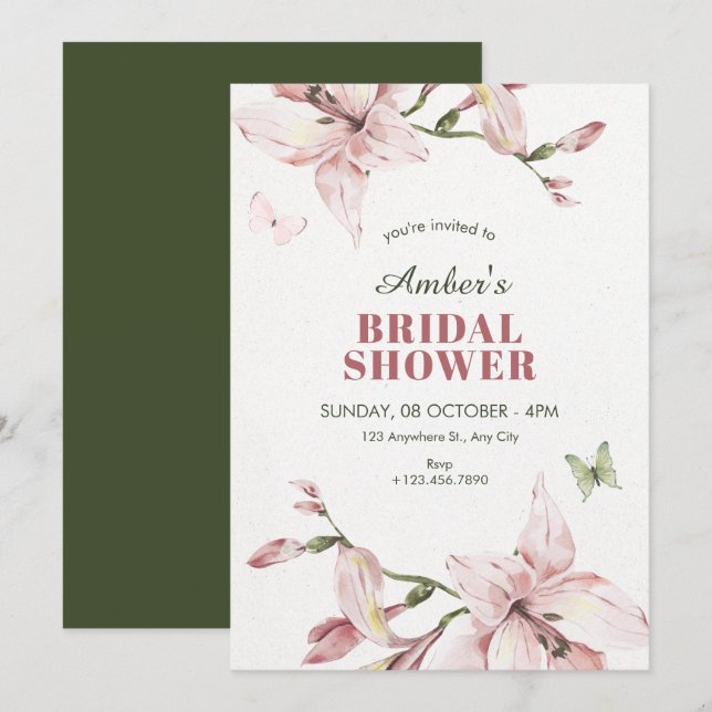 Aesthetic pink flower bloom bridal shower invitation (Front/Back)