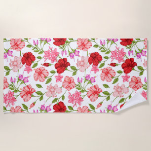 Aesthetic Pink Hibiscus Floral Pattern Beach Towel
