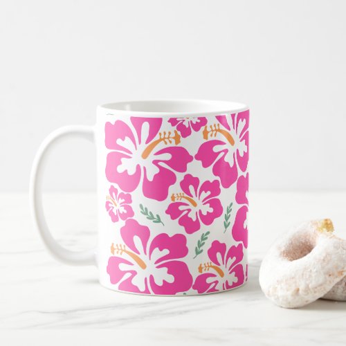 Aesthetic pink hibiscus repeating pattern coffee mug