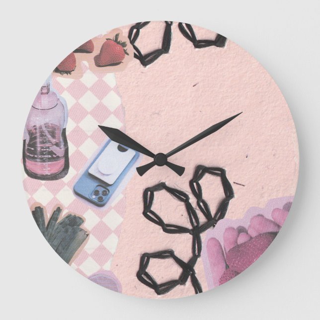 Aesthetic-Pink Retro Abstract Design  Large Clock (Front)