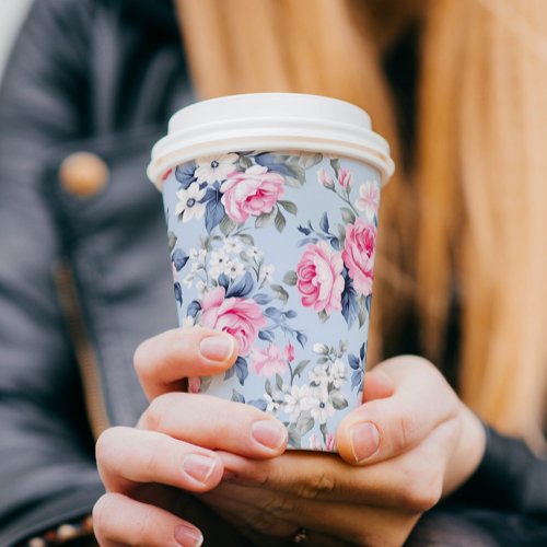 Aesthetic Pink Roses Floral Pattern Paper Cups