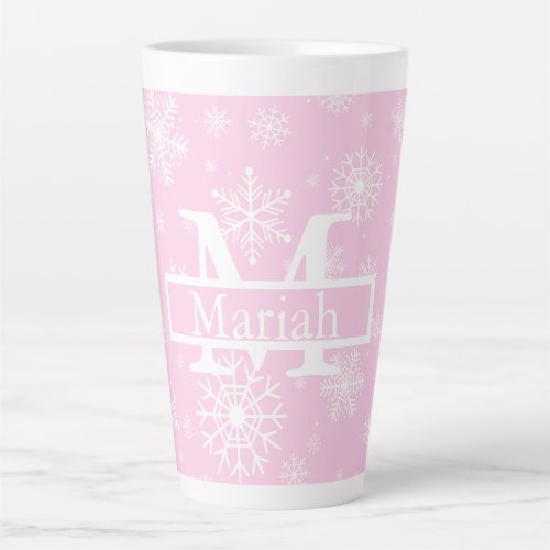 Aesthetic Pink Snowflake Latte Mug