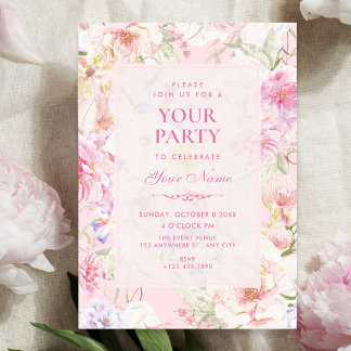 Aesthetic pink soft floral invitation