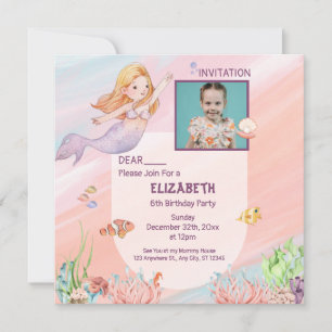 aesthetic Pink Water Color mermaid Birthday Card