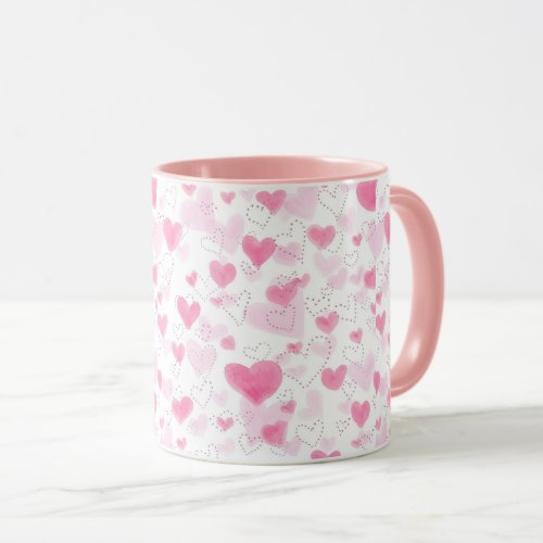 Aesthetic Pink Watercolor Hearts Two-Tone Coffee M Mug