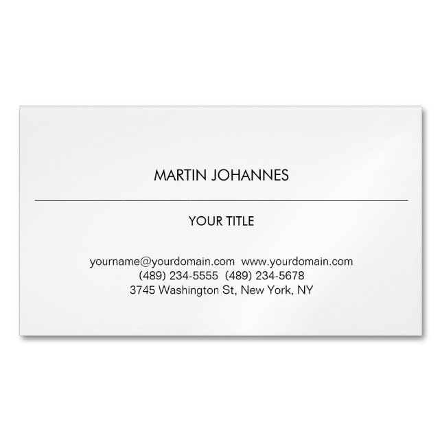 Aesthetic Plain Professional White Modern Business Card Magnet (Front)