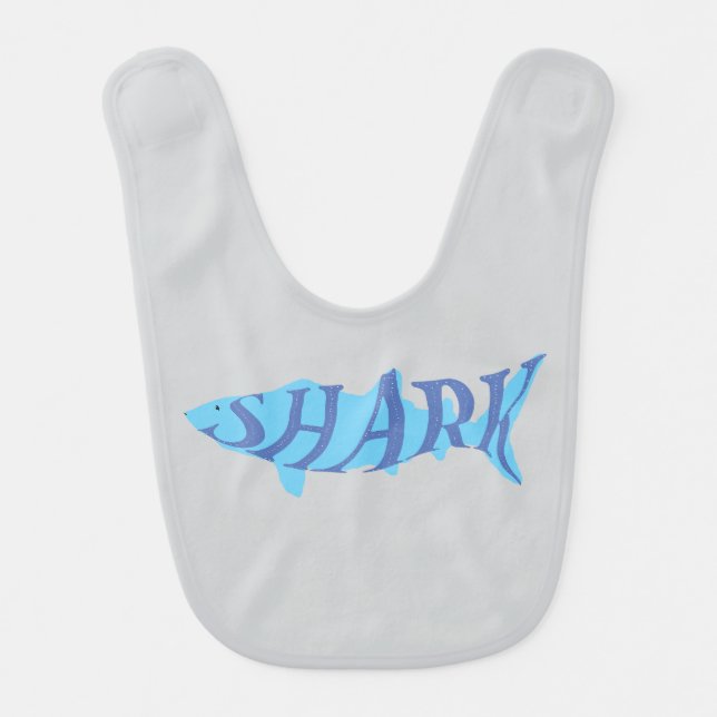 Aesthetic Playful Nautical Shark Splash Typography Baby Bib (Front)