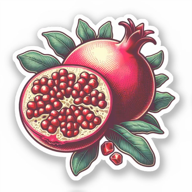 Aesthetic Pomegranate Digital Artwork Sticker (Front)