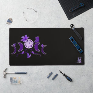 Aesthetic Purple Celestial Moon Phase Stitched Desk Mat