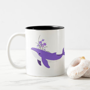 Aesthetic Purple Whale and Lilies Manifestation Two-Tone Coffee Mug