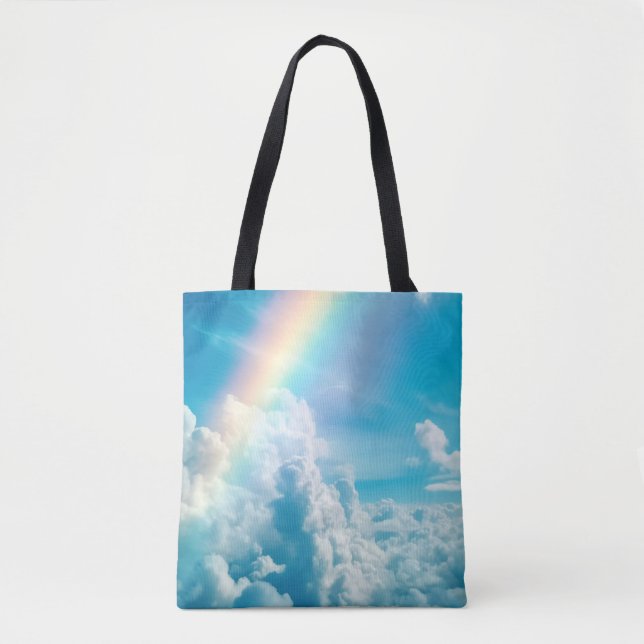 Aesthetic Rainbow and Clouds Tote Bag (Front)
