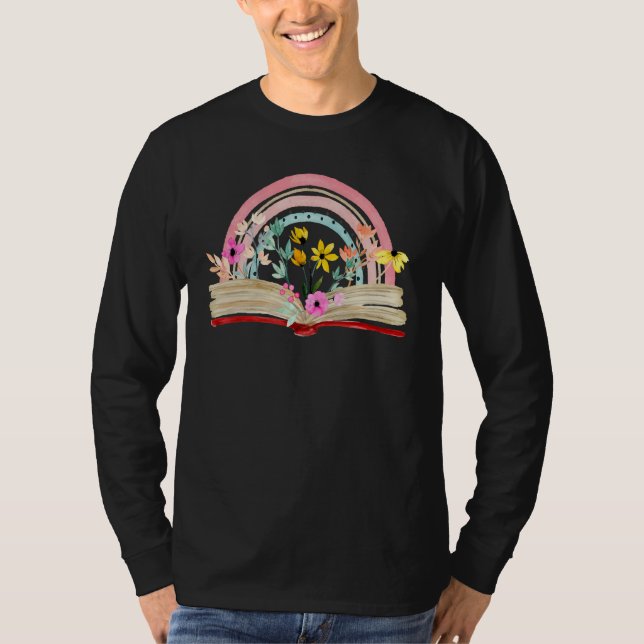 Aesthetic Rainbow Floral Book Librarian Read Nerd  T-Shirt (Front)