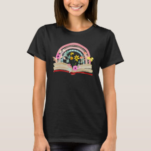 Aesthetic Rainbow Floral Book Librarian Read Nerd  T-Shirt