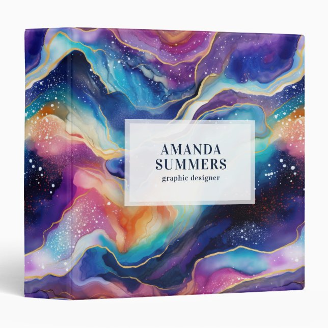 Aesthetic rainbow glitter agate texture 3 ring binder (Front/Spine)