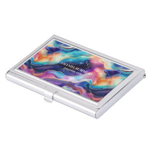 Aesthetic rainbow glitter agate texture business card case