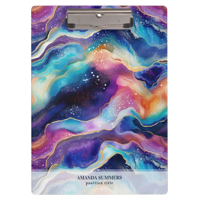 Aesthetic rainbow glitter agate texture clipboard (Front)