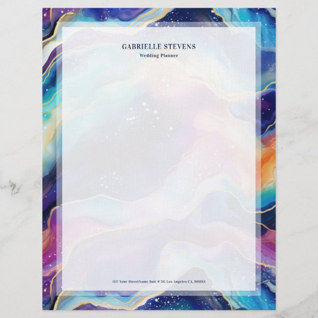 Aesthetic rainbow glitter agate texture letterhead (Front)