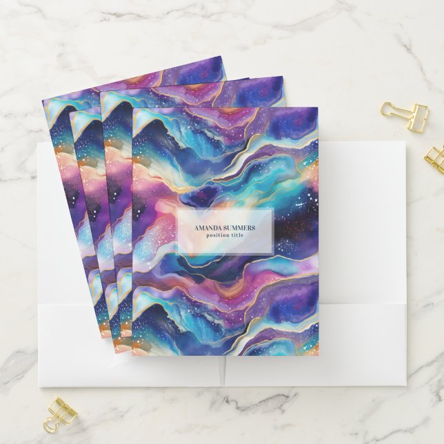 Aesthetic rainbow glitter agate texture pocket folder (In Situ)