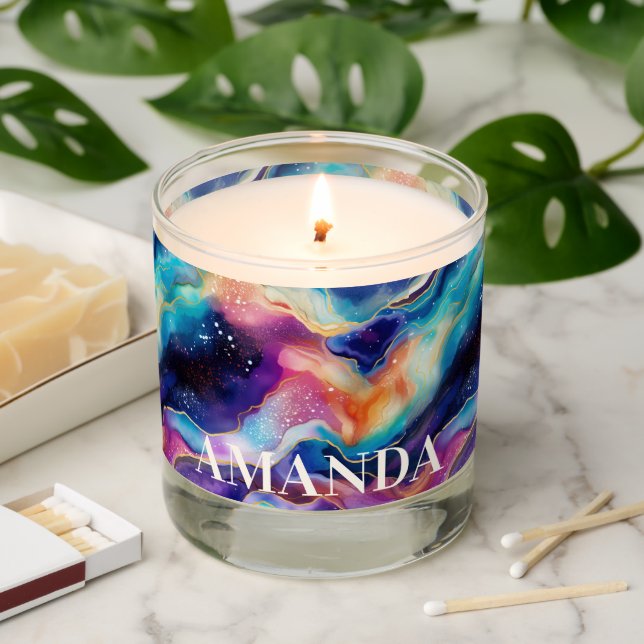 Aesthetic rainbow glitter agate texture scented candle (Lit)