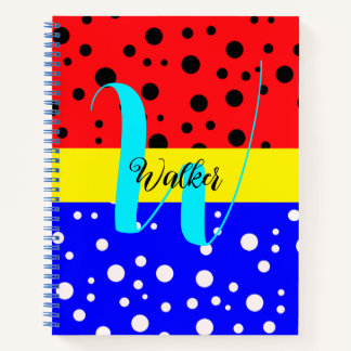 Aesthetic Red & Blue Color - Name Monogrammed Notebook
