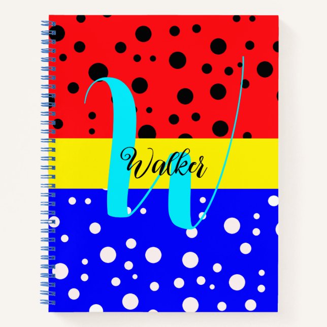 Aesthetic Red & Blue Color - Name Monogrammed Notebook (Front)