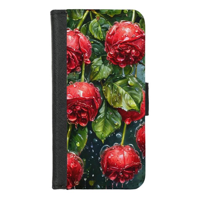 Aesthetic Red Roses Soft Floral Luxury Style iPhone Wallet Case (Front)