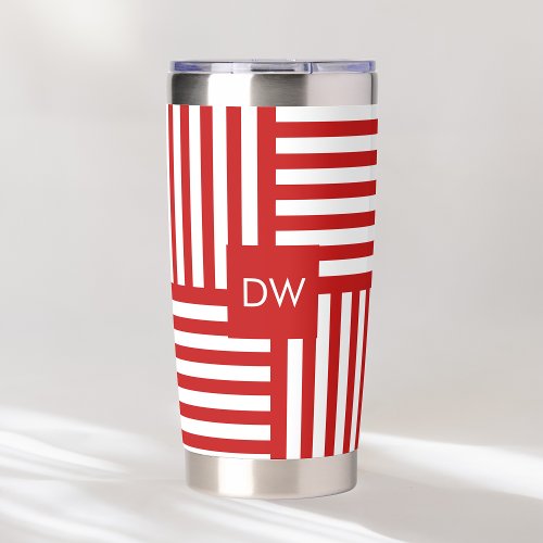 Aesthetic Red Striped Insulated Coffee Tumbler