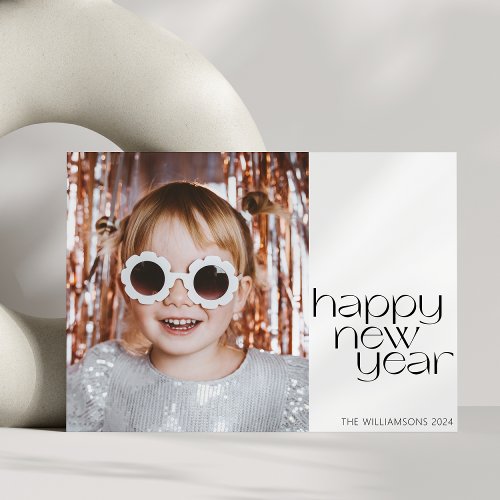 Aesthetic Retro Black White Minimal Photo New Year Holiday Card