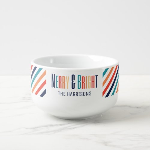 Aesthetic Retro Stripes Colorful Lines Christmas  Soup Mug