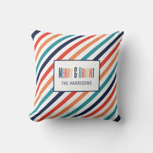 Aesthetic Retro Stripes Colorful Lines Christmas Throw Pillow