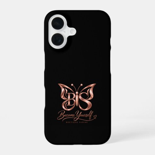 Aesthetic Rose Gold Butterfly Black iPhone 16 Case