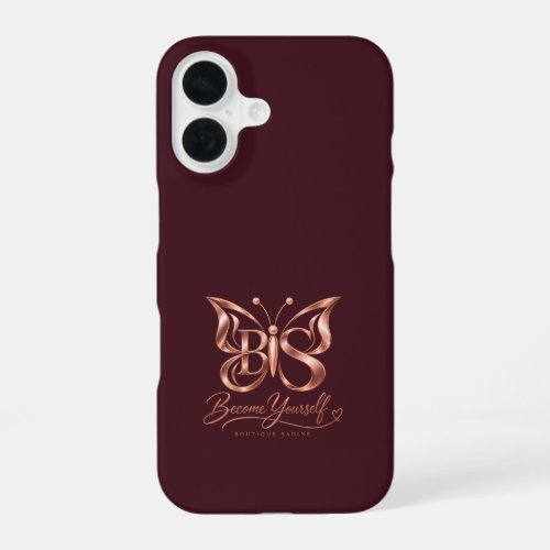 Aesthetic Rose Gold Butterfly Burgundy iPhone 16 Case