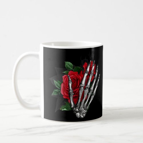 Aesthetic Rose White Skeleton Hand Holding A Red R Coffee Mug