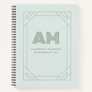 Aesthetic Sage Green Custom Monogram Academic Note Notebook
