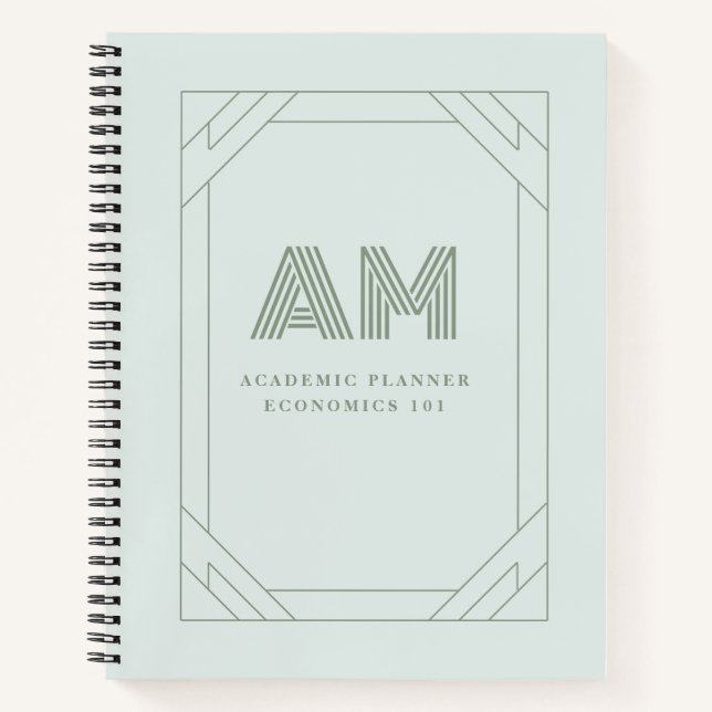 Aesthetic Sage Green Custom Monogram Academic Note Notebook (Front)