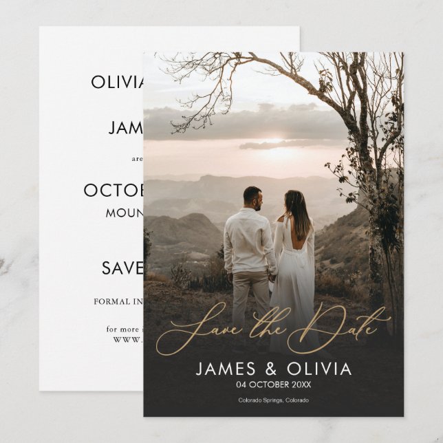 Aesthetic Save The Date Gold Hand-Lettered Photo (Front/Back)