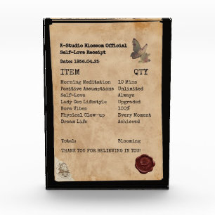 Aesthetic Self-Love Receipt Manifestation Acrylic Award