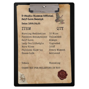 Aesthetic Self-Love Receipt Manifestation Clipboard