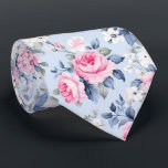 Aesthetic Shabby Chic Pink Roses Pattern Neck Tie<br><div class="desc">Aesthetic shabby chic pastel pink roses and white flowers seamless patterns with a light blue background.</div>