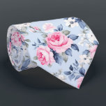 Aesthetic Shabby Chic Pink Roses Pattern Neck Tie<br><div class="desc">Aesthetic shabby chic pastel pink roses and white flowers seamless patterns with a light blue background.</div>