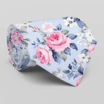 Aesthetic Shabby Chic Pink Roses Pattern Neck Tie