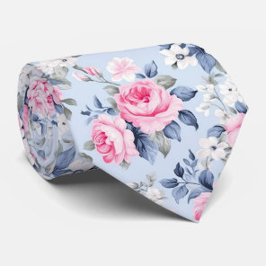 Aesthetic Shabby Chic Pink Roses Pattern Neck Tie