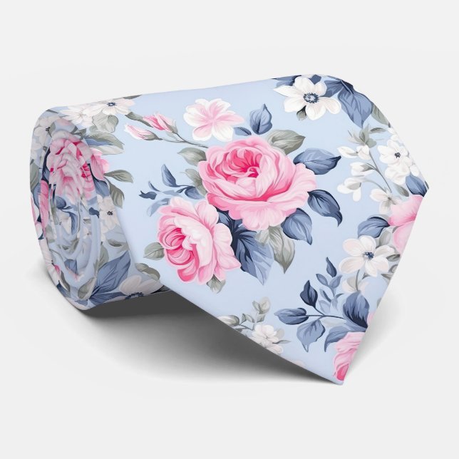 Aesthetic Shabby Chic Pink Roses Pattern Neck Tie (Rolled)