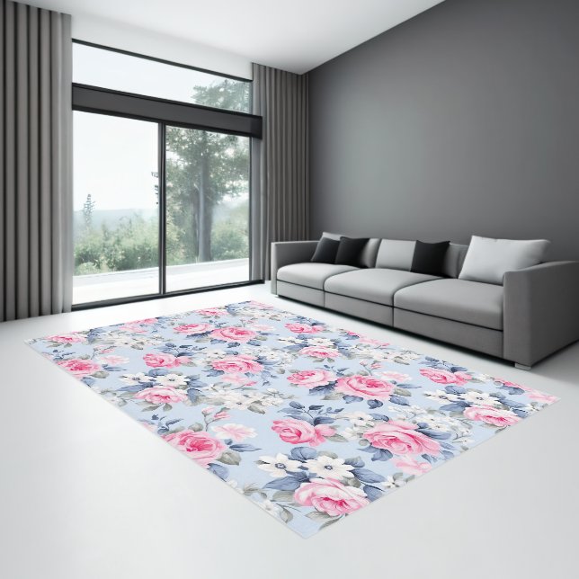 Aesthetic Shabby Chic Pink Roses Seamless Pattern Rug (Insitu (Indoor 3))
