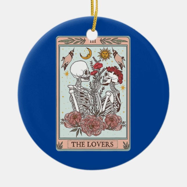Aesthetic Skeleton The Lovers Tarot Card Reading Ceramic Ornament (Front)