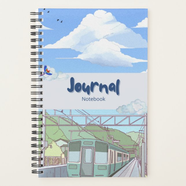 Aesthetic Sky & Train Journal Notebook | Cute Past (Front)