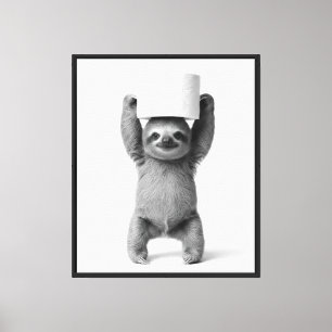 Aesthetic Smiling Sloth Lifts Toilet Paper Roll Canvas Print
